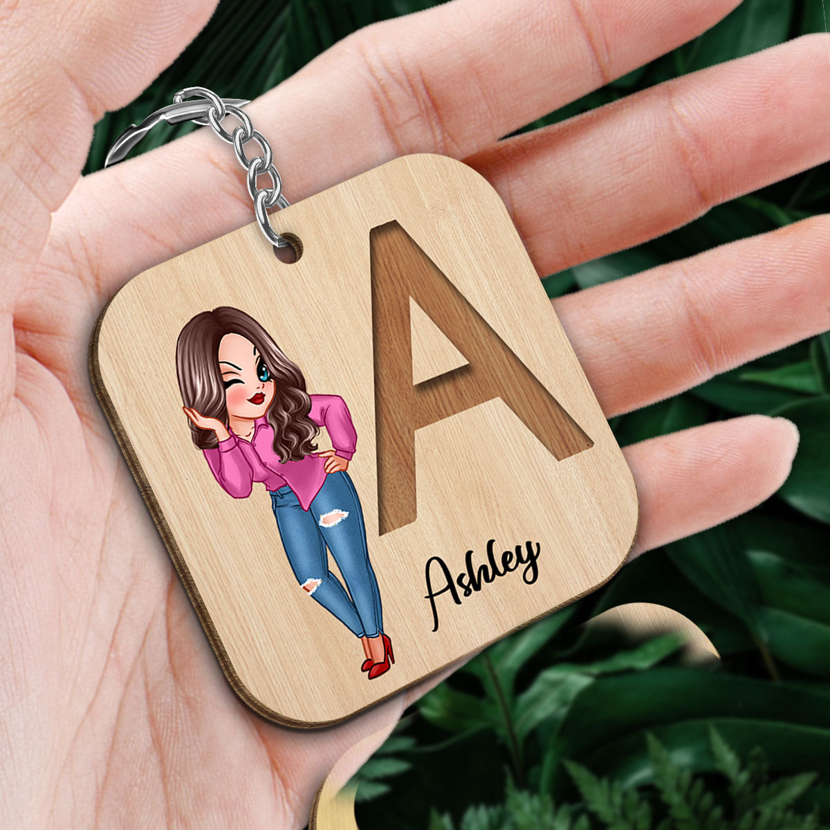 Custom Character And Initial Name Birthday Gift For Family Friends Personalized Wooden Keychain