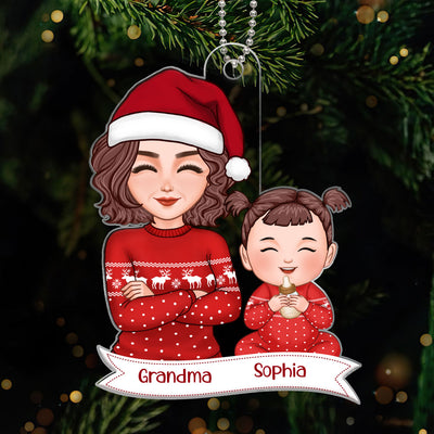 Pretty Grandma Grandkid Smiling Baby's First Christmas Acrylic Ornament - Personalized Gift For Grandma