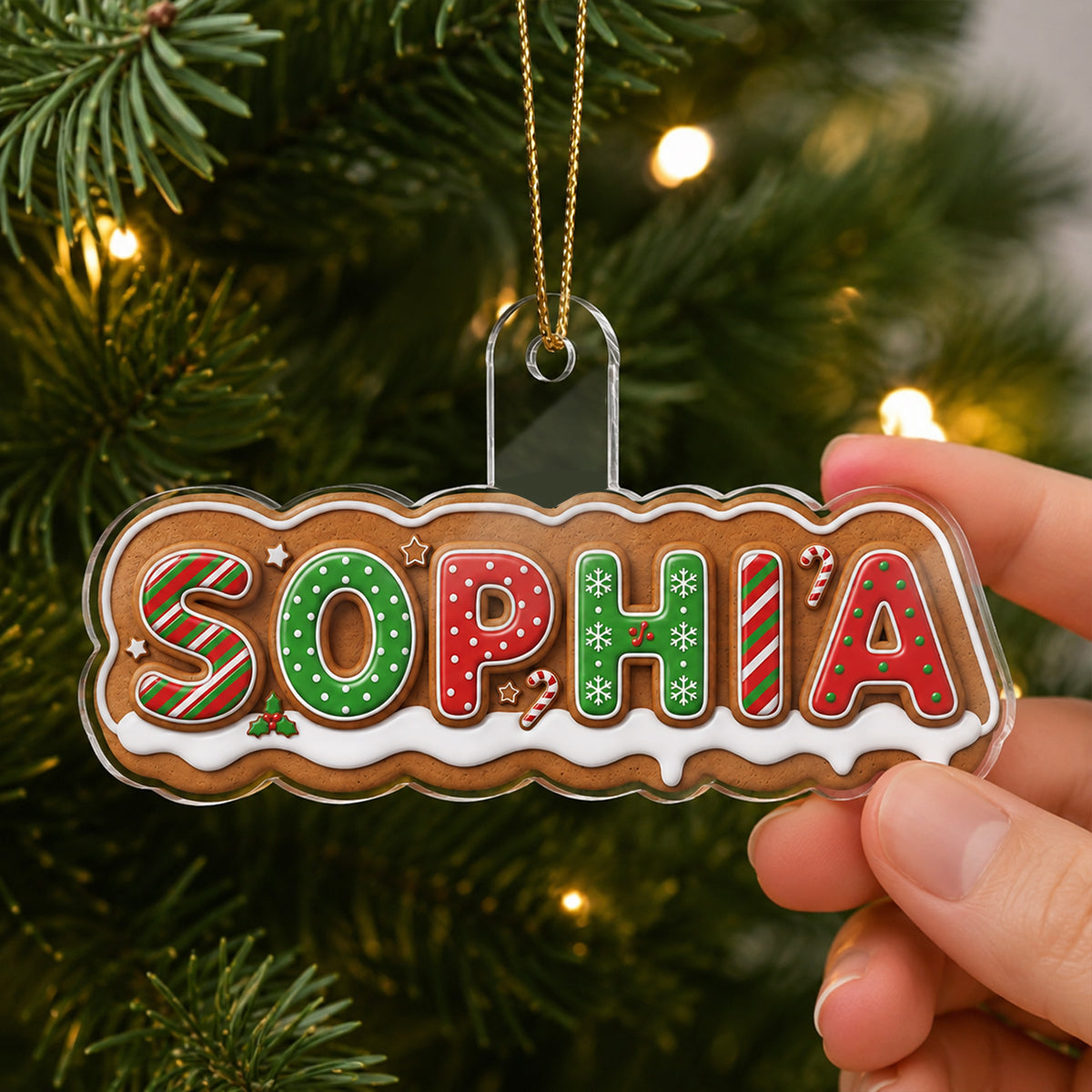 Custom Alphabet Kid Name Gingerbread Letter - Personalized Acrylic Ornament - Gift for Daughter, Son, Grandkids