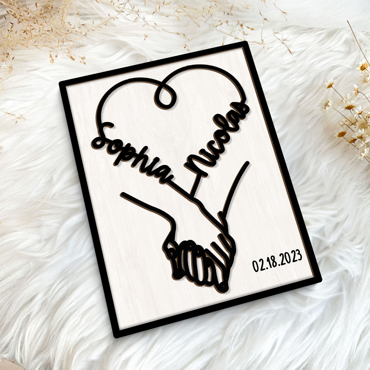 Couple Hand in Hand  Gift Anniversary Wedding Gift Personalized 2-Layer Wooden Plaque