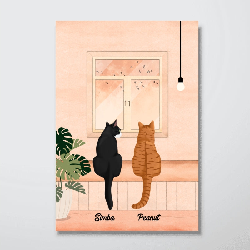 Cat Portrait Print Looking At Birds Outside Window Personalized Poster