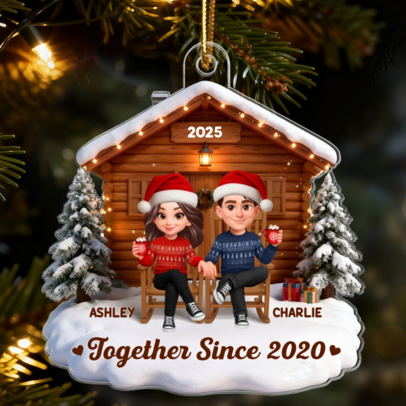 3D Effect Christmas Couple Cabin - Personalized Acrylic Ornament - Heartfelt Gift For Couple