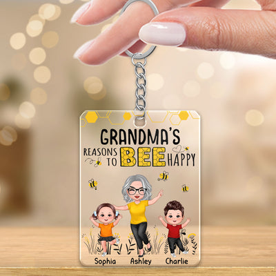 Reasons To Bee Happy Doll Grandma Grandkids Personalized Acrylic Keychain