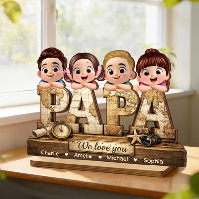 Papa We Love You - Personalized 2-Layered Wooden Plaque - Sentimental Gift for Grandpa, Dad, Husband
