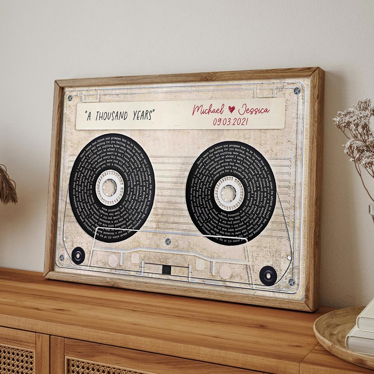 Vinyl Record Song Lyrics Sassette Tape Anniversary Music Personalized Poster, Gift for Him for Her Sustainable Heartfelt Gift, Valentines Day