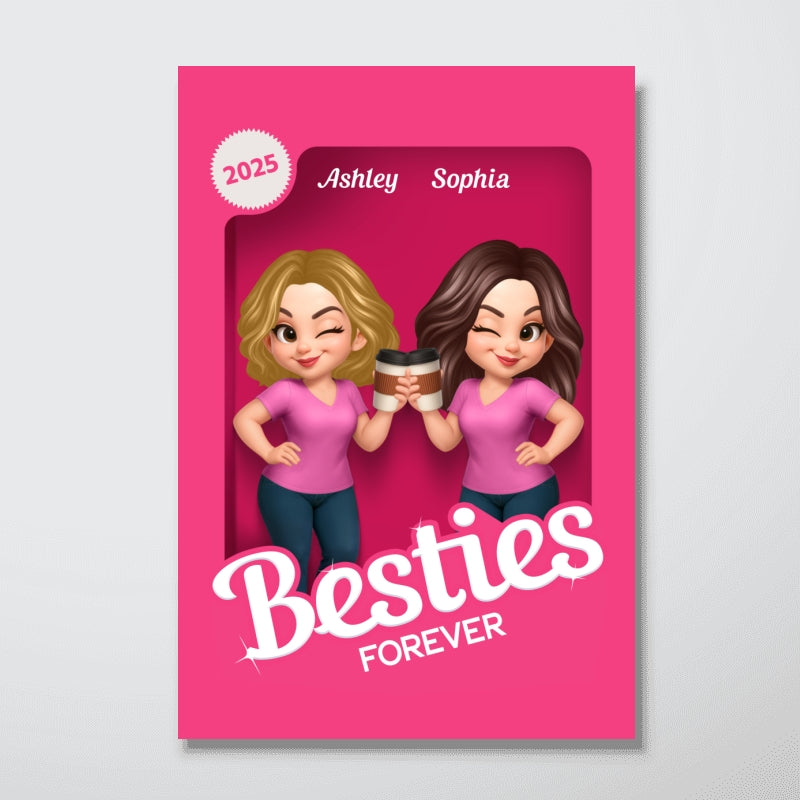 Besties Partners In Crime Pink Action Figure 3D Effect Personalized Poster