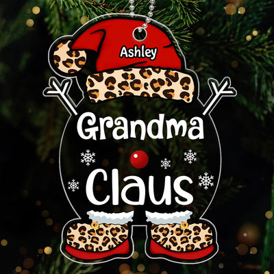Grandma Mimi Claus Christmas Leopard Personalized Acrylic Ornament
