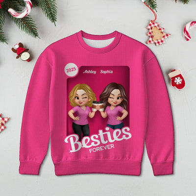 Pink Tone Besties Custom Figure Box Effect - Personalized Ugly Sweater - Christmas Matching Shirts, Group Shirts, Exchange Gift For Best Friends