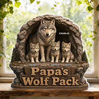 Dad Papa's Wolf Pack - Personalized Acrylic Block Plaque - Cool Father's Day Gift For Dad, Husband
