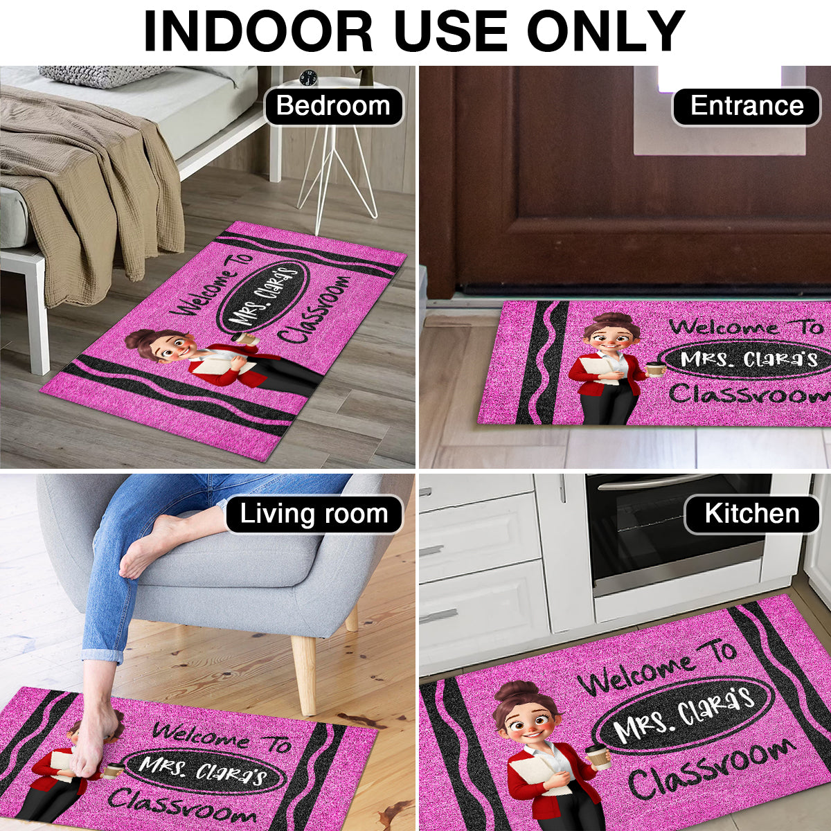 Cute Cartoon Teacher Crayon Welcome To Classroom Personalized Doormat