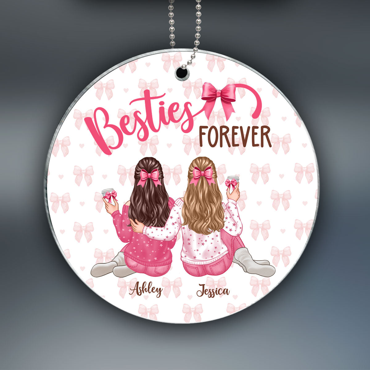 Coquette Besties Forever Back View Christmas Personalized Acrylic Ornament