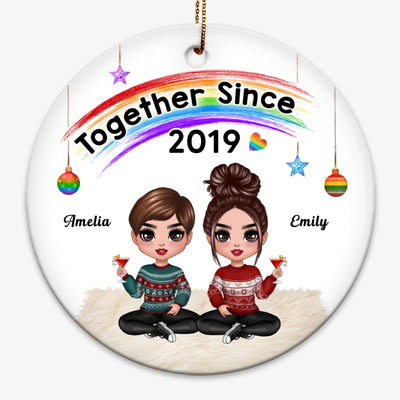 LGBT Doll Couple Together Since Personalized Circle Ornament