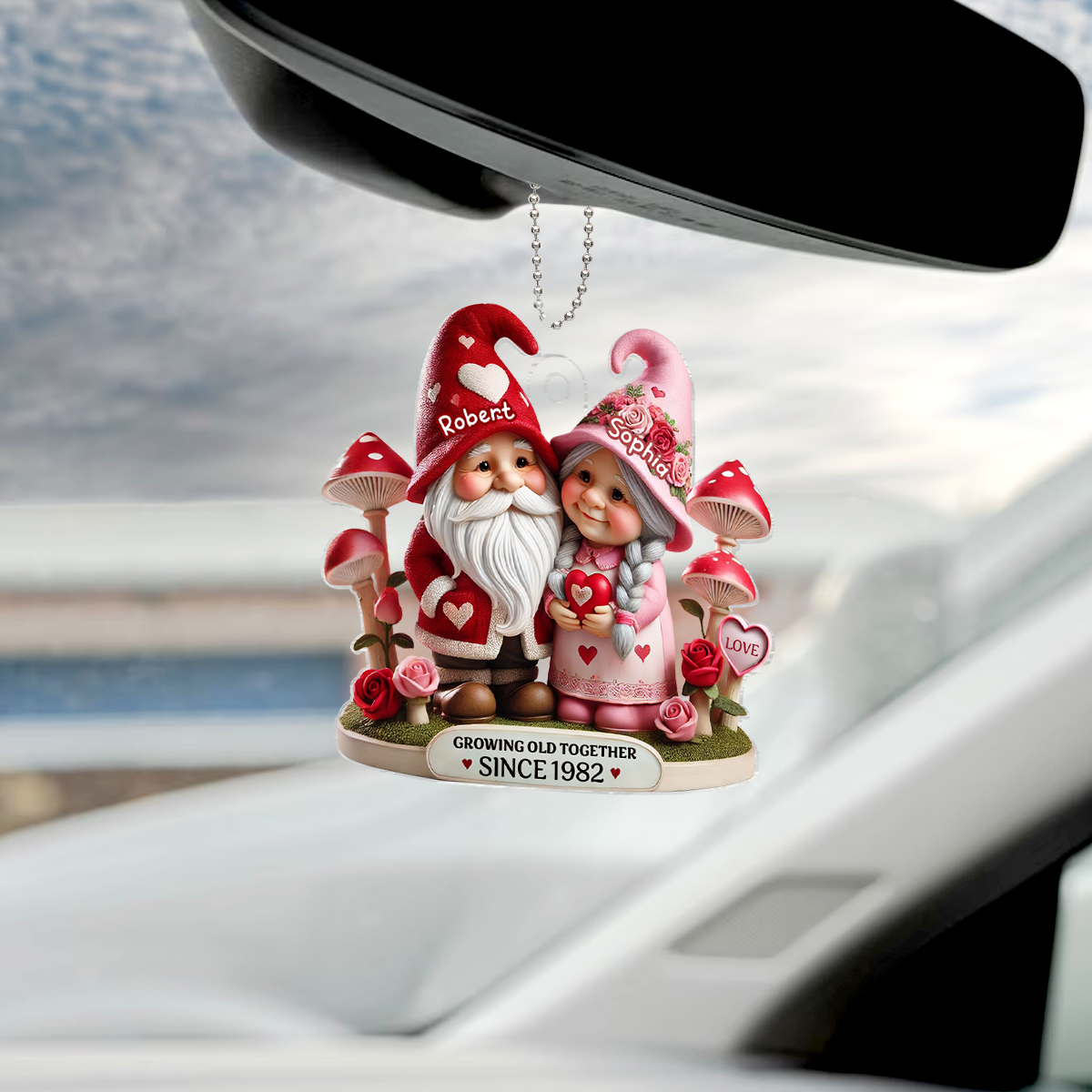 Gnome Mushroom Old Couple  Gift for him, Gift for her, Personalized Acrylic Car Hanger