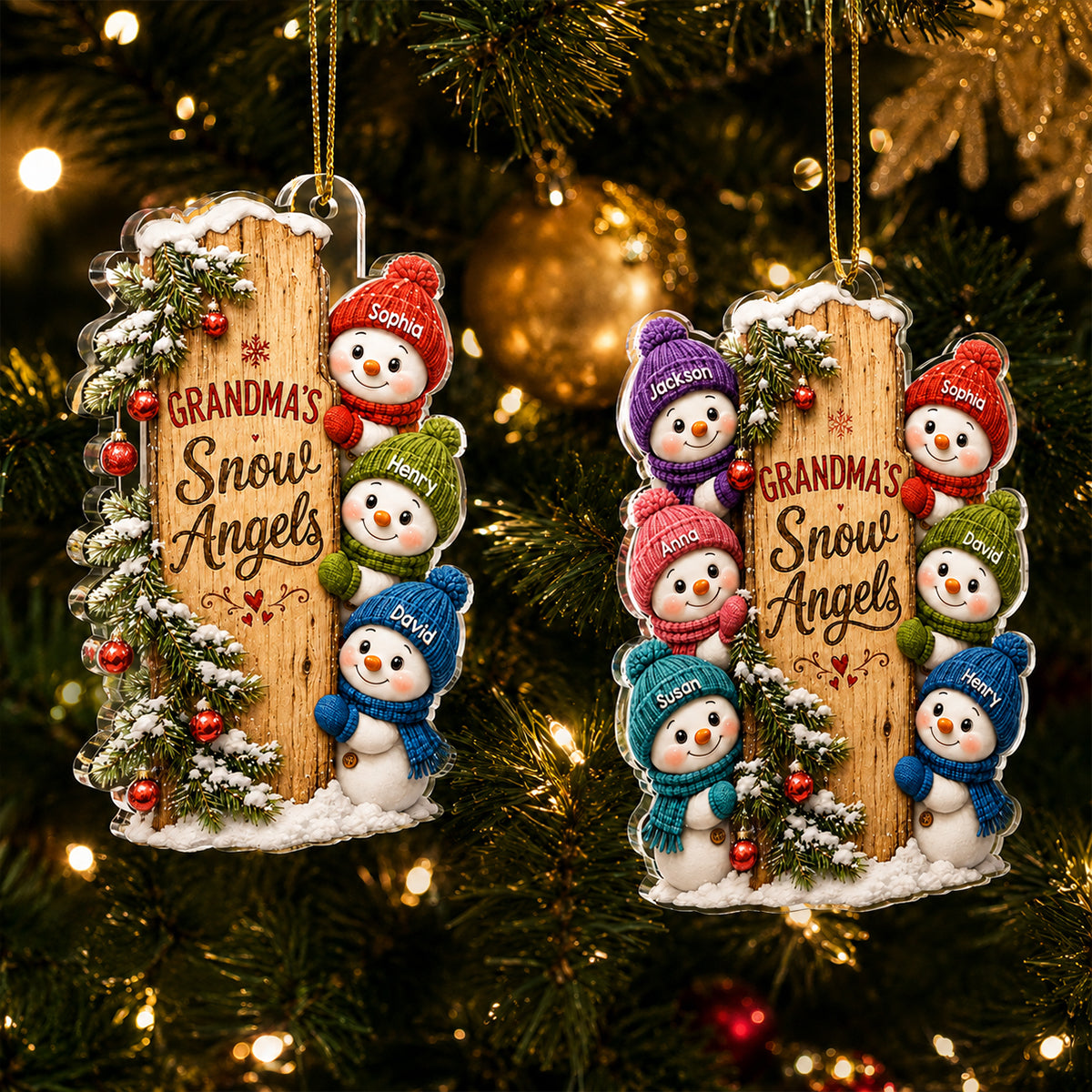 Grandma's Snow Angels - Personalized Acrylic Ornament - Christmas Gift for Grandma