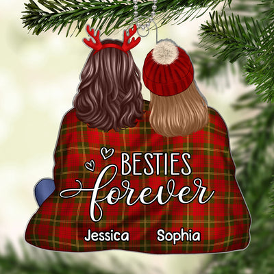 Back View Besties Snuggle In Blanket Christmas Gift For Best Friends Personalized Acrylic Ornament