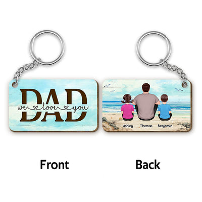 Beach Landscape Best Dad Ever Back View Man Kids Dog Cat Father‘s Day Gift Personalized Wooden Keychain