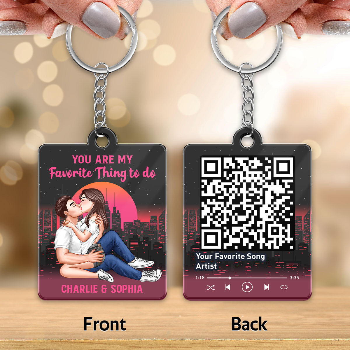 Sexy Couple Kissing Retro Background Favorite Song QR Code Personalized Acrylic Keychain