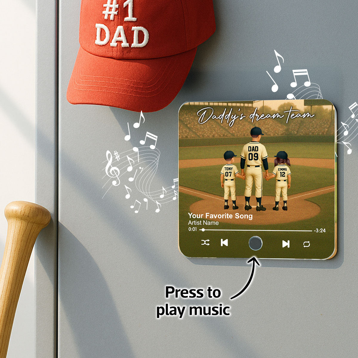 We Caught The Best Dad Man & Kids Standing Personalized Music Fridge Magnet