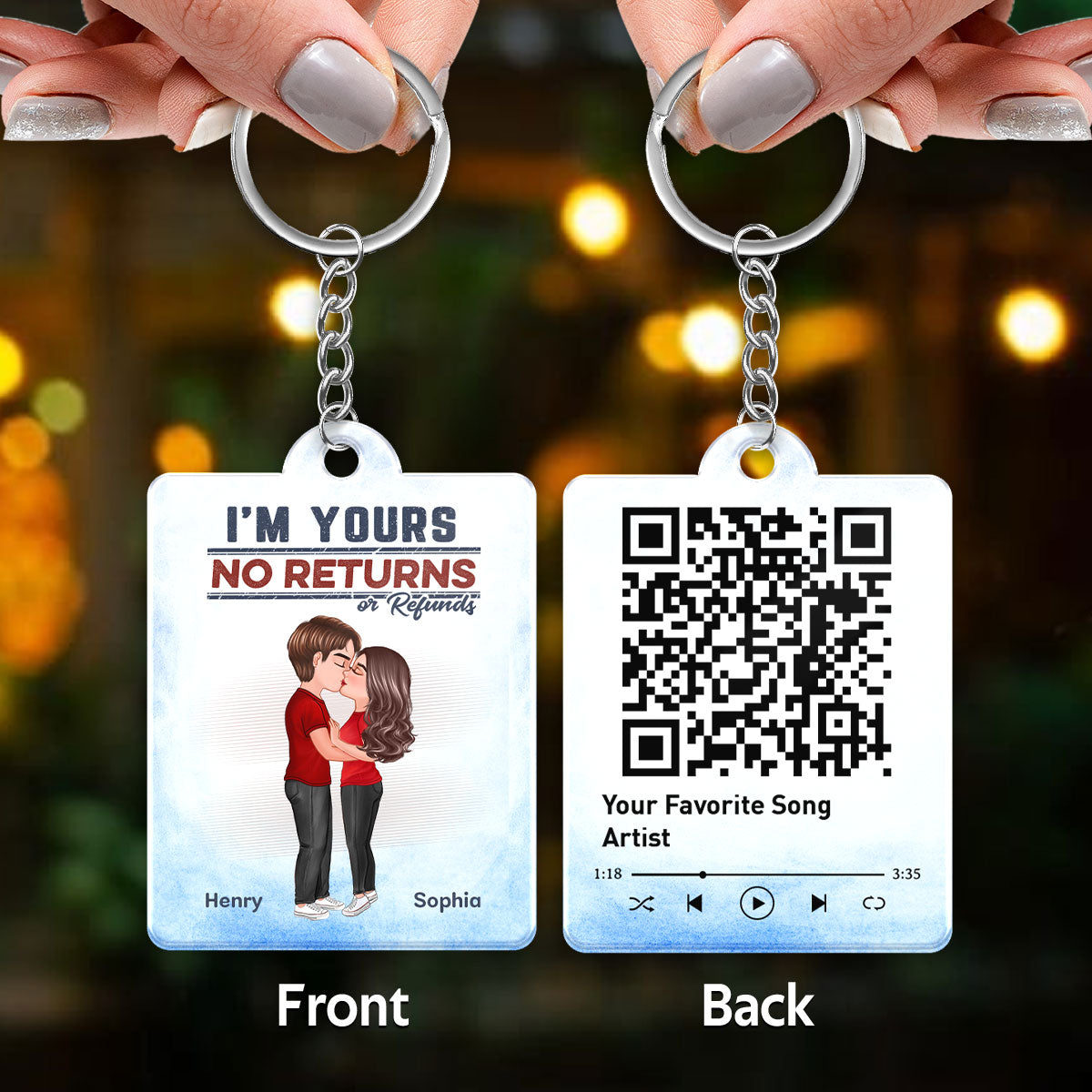 I‘m Yours No Returns Or Refunds Couple Kissing Favorite Song QR Code Personalized Acrylic Keychain