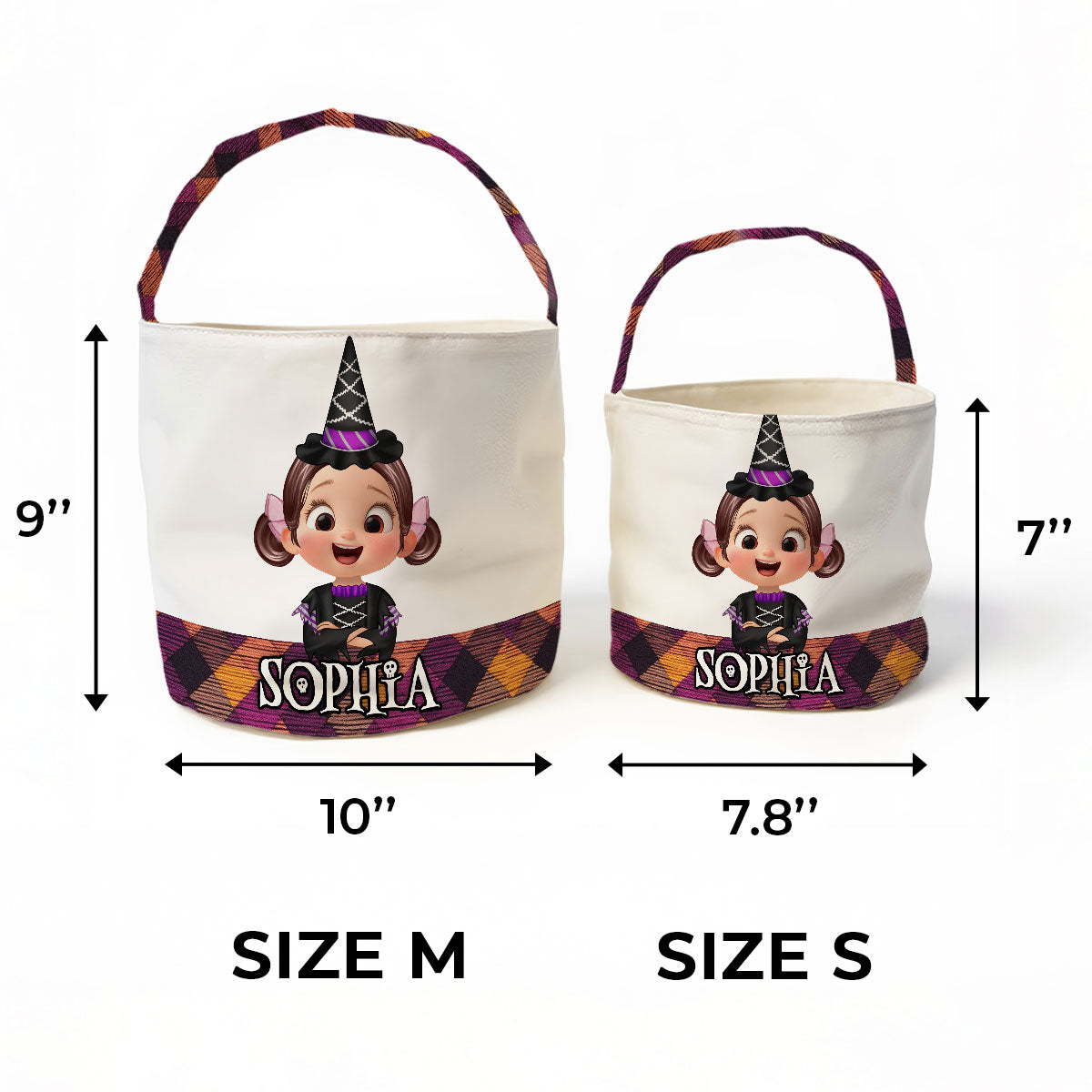Halloween Cute Kids Personalized Trick or Treat Basket, Custom Names Candy Bucket for Kids