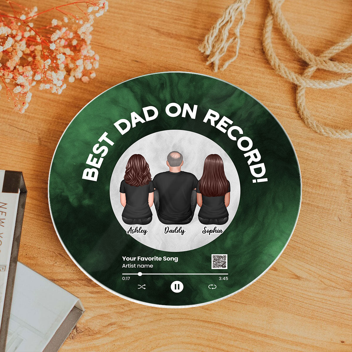 Galaxy Best Dad On Record Favorite Song Scannable QR Code Personalized Acrylic Record Plaque, Gift For Dad