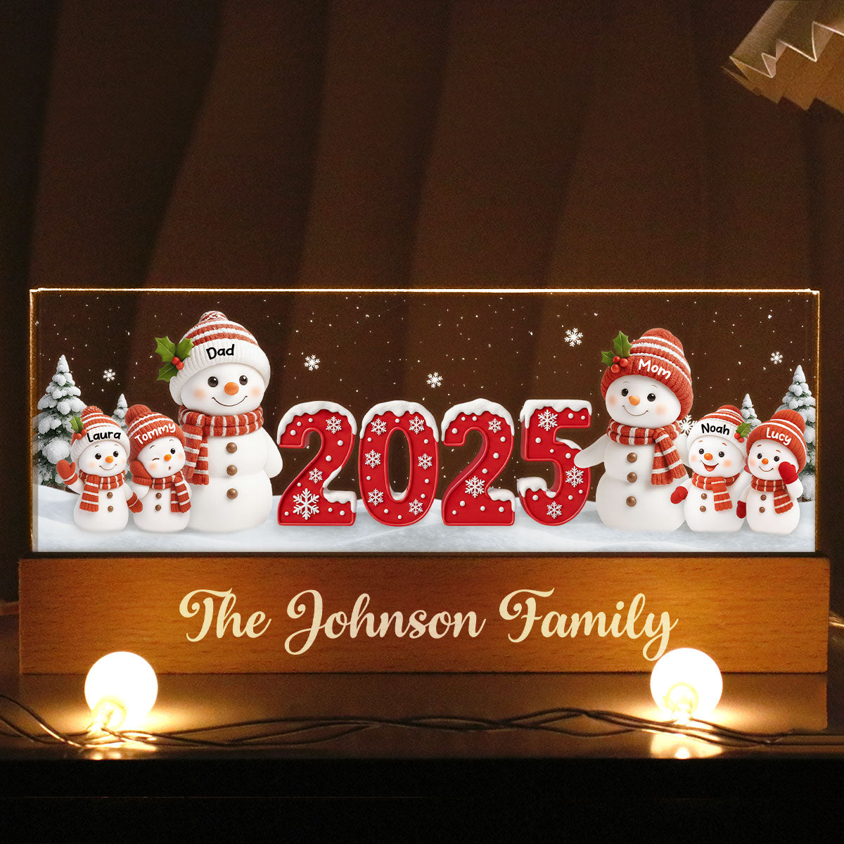 Family Snowman 2025 Togetherness - Personalized Acrylic Block LED Night Light - Christmas Gift for Husband, Wife, Christmas Decor