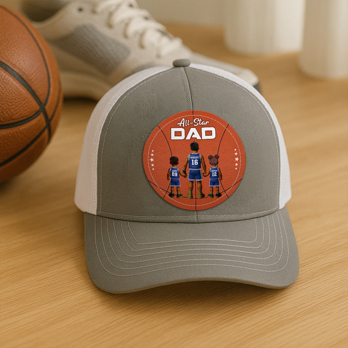 All-Star Dad Basketball Dad & Kids Personalized Leather Patch Hat