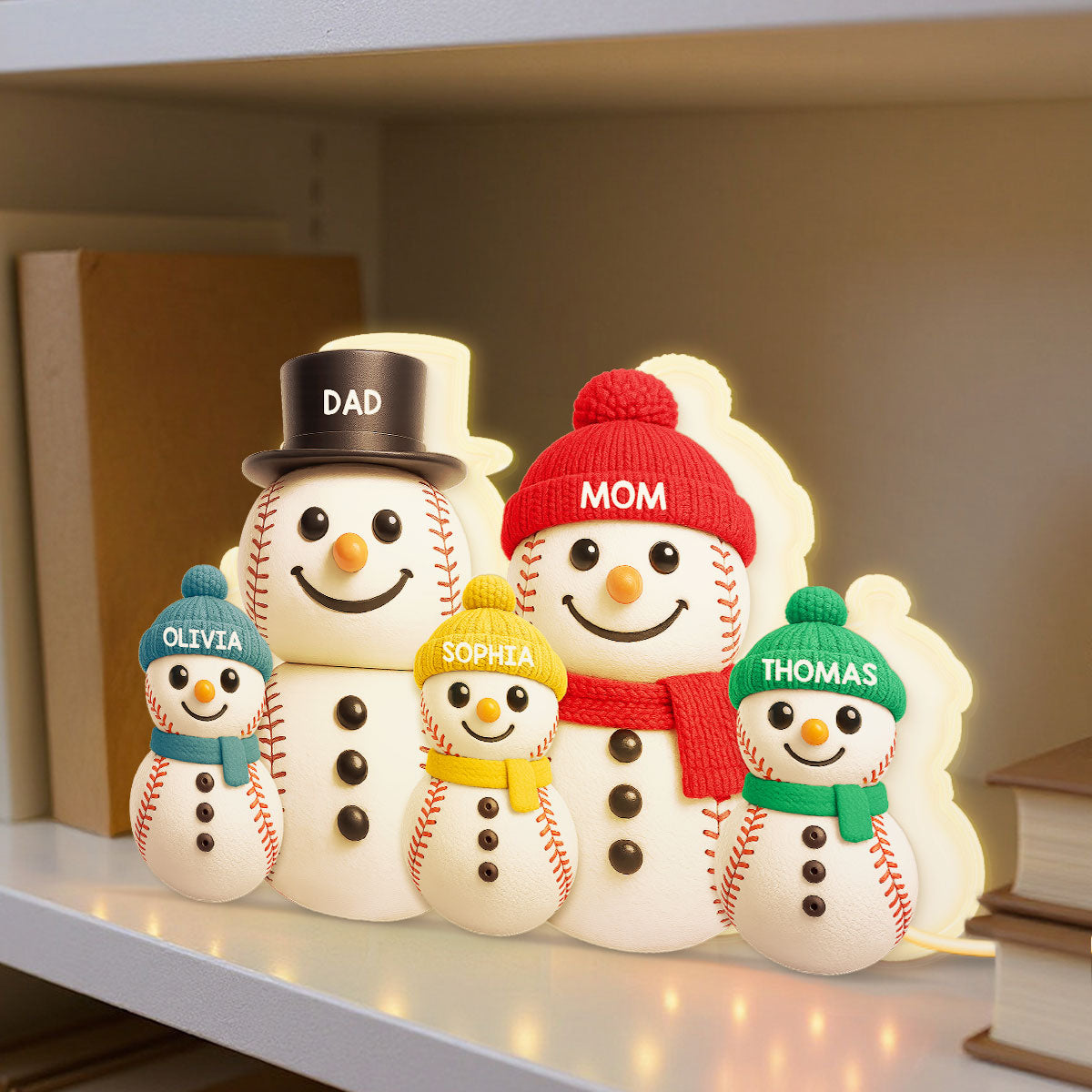 Baseball Snowman Family - Personalized Light Box - Gift For Family