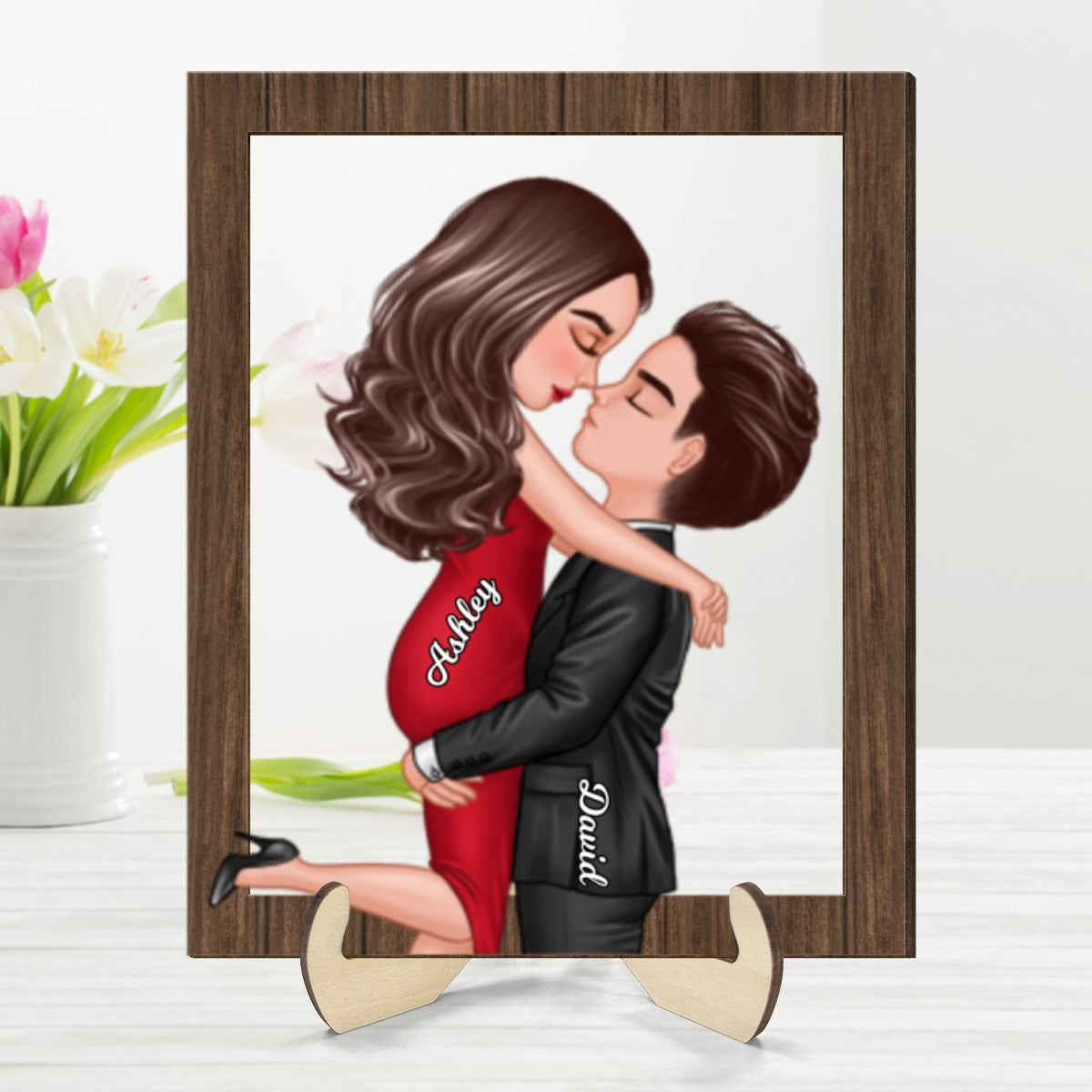Couple Hugging Kissing Frame Personalized 2-layer Wooden Plaque, Gift For Him, For Her