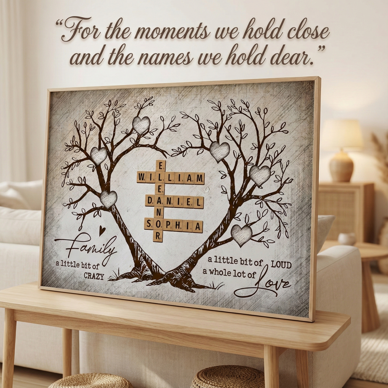 Family Heart Tree Crossword Puzzle - Created In A Moment, Treasured Forever - Personalized Poster - Gift For Family, For Husband, Wife