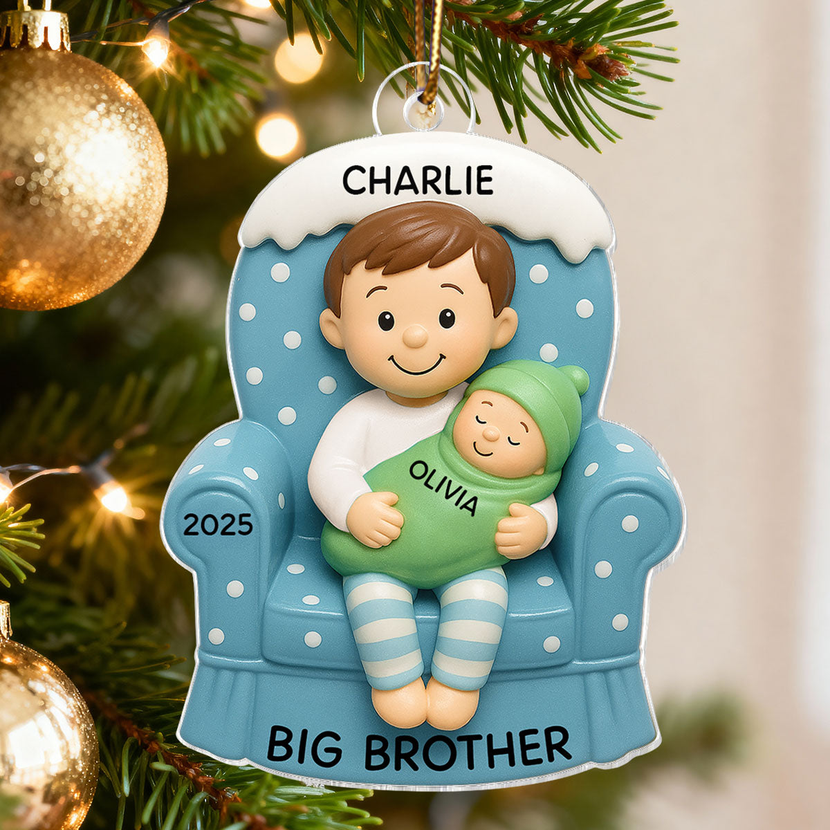 Proud New Big Sister Big Brother - Personalized Acrylic Ornament - New Big Brother, New Big Sister, New Sibling Christmas Gift