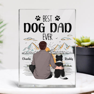 Best Dog Dad Ever Mountain Sketch Personalized Rectangle Acrylic Block Plaque