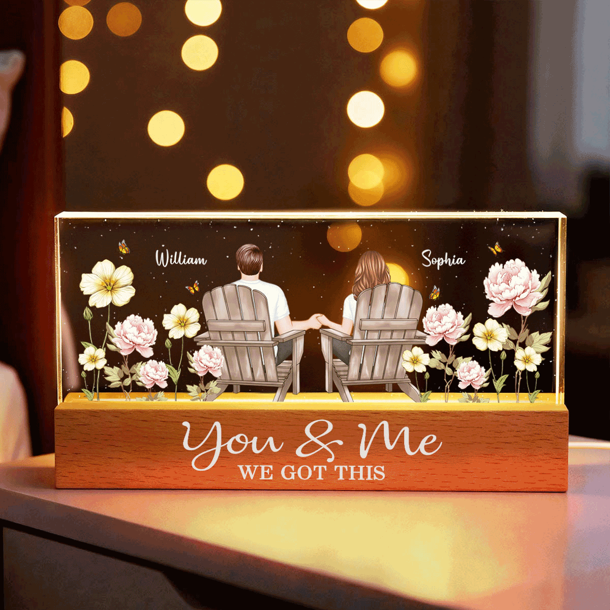 Eternal Love Couple Custom Birth Month Flower - Personalized Acrylic Block LED Night Light - Heartfelt Gift For Couple, For Him, For Her, Boyfriend, Girlfriend, Husband, Wife