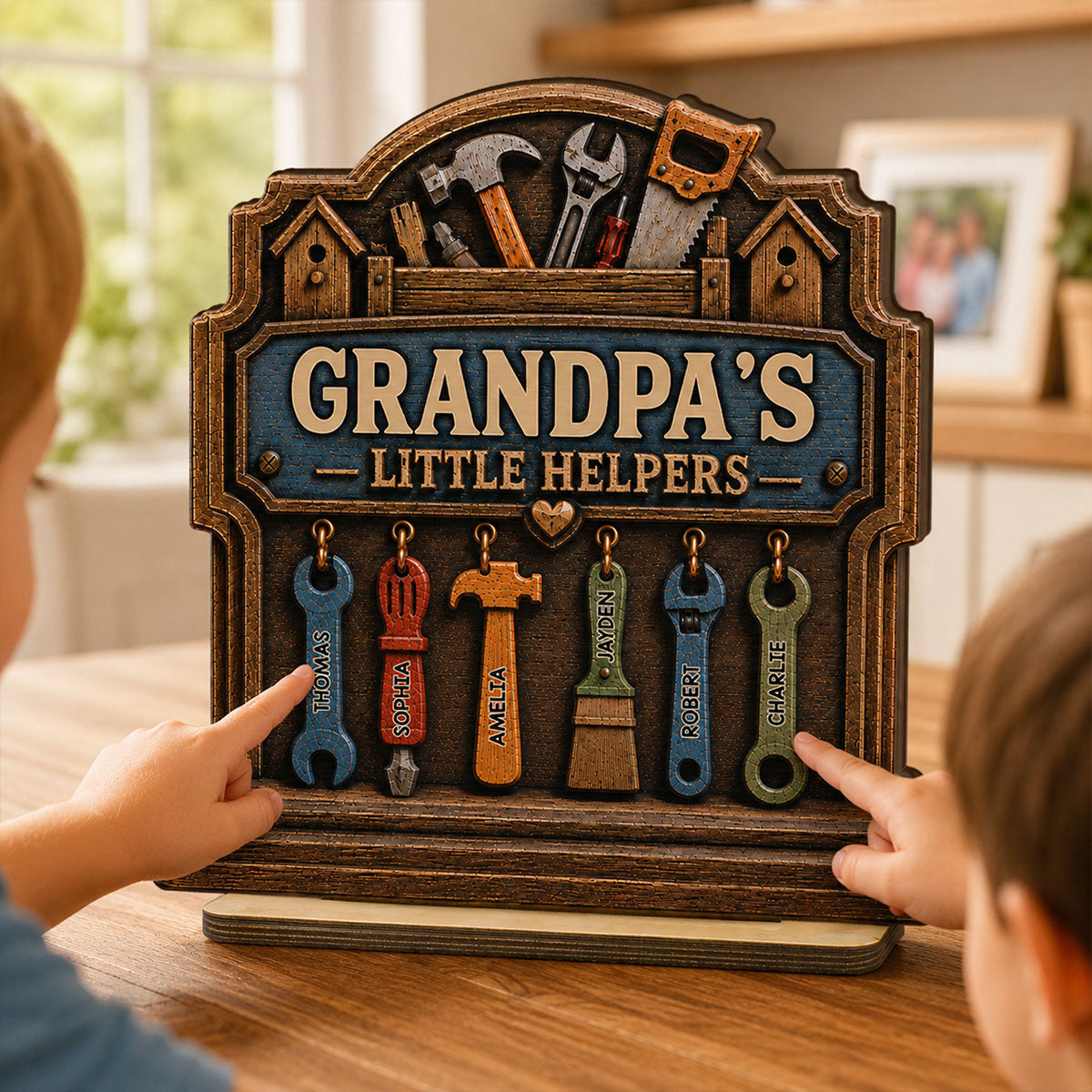 Grandpa's Little Helpers - Personalized 2-Layered Wooden Plaque - Father's Day Gift For Dad, Husband, Grandpa