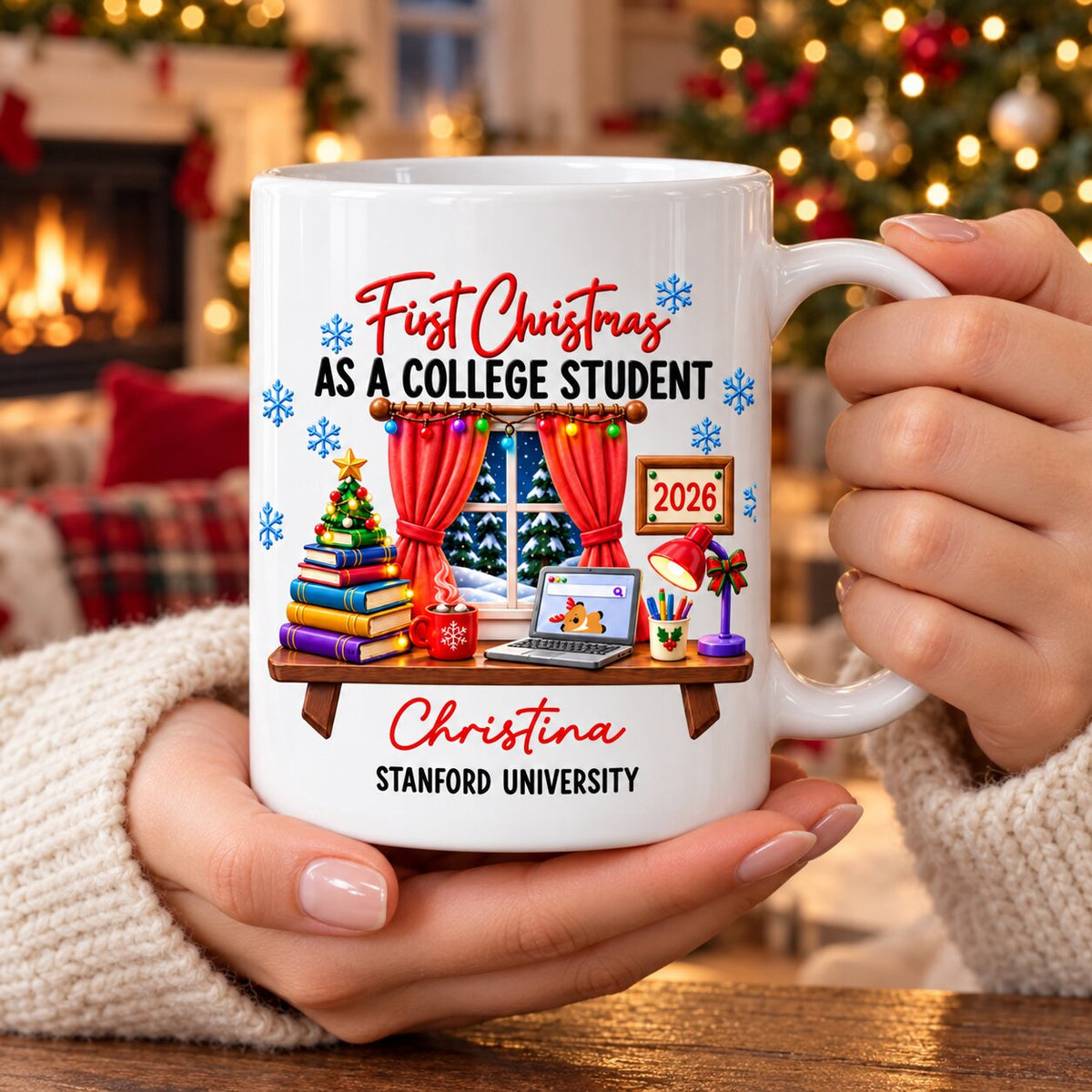 College Student With Desk Design - Personalized Mug - Christmas Gift For New Student, Boy, Girl