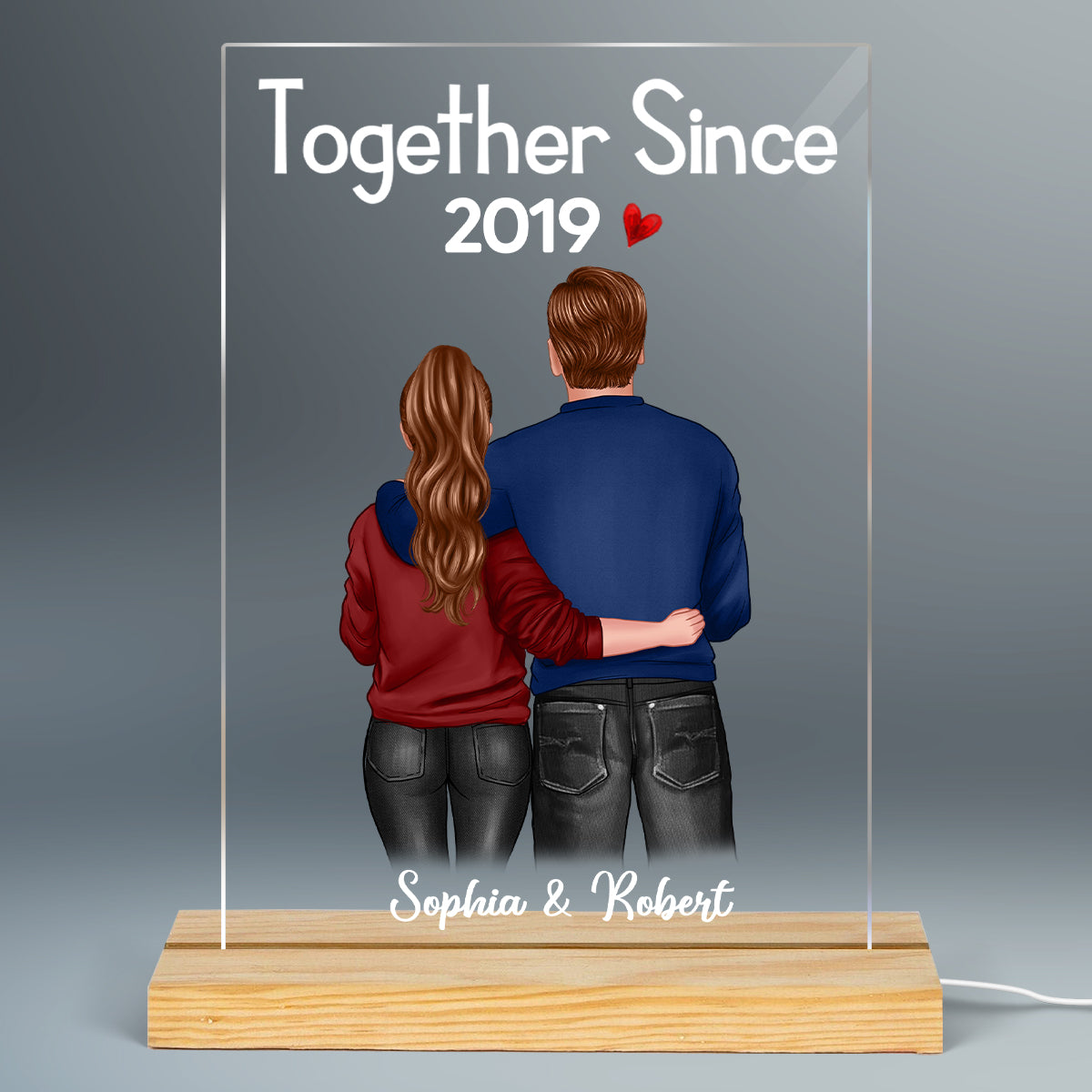 Standing Back View Couple  Anniversary Gift For Him Gift For Her Personalized Rectangle Acrylic Plaque LED Lamp Night Light