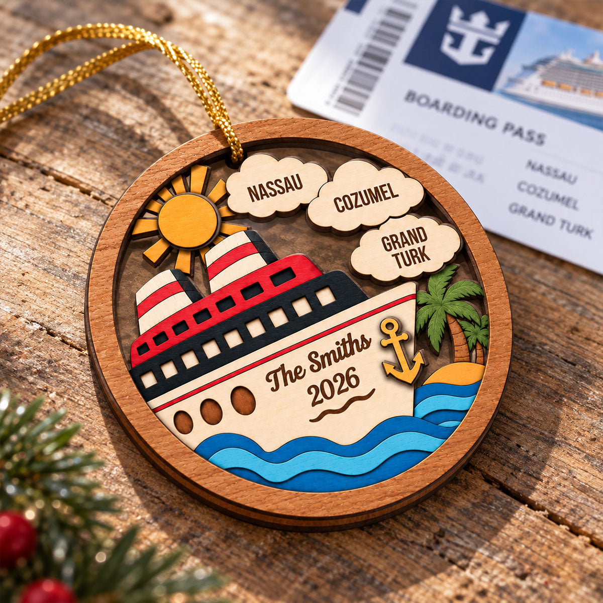 Our Family Cruise – Personalized 2-Layer Wooden Ornament – Custom Cruise Vacation Keepsake For Family