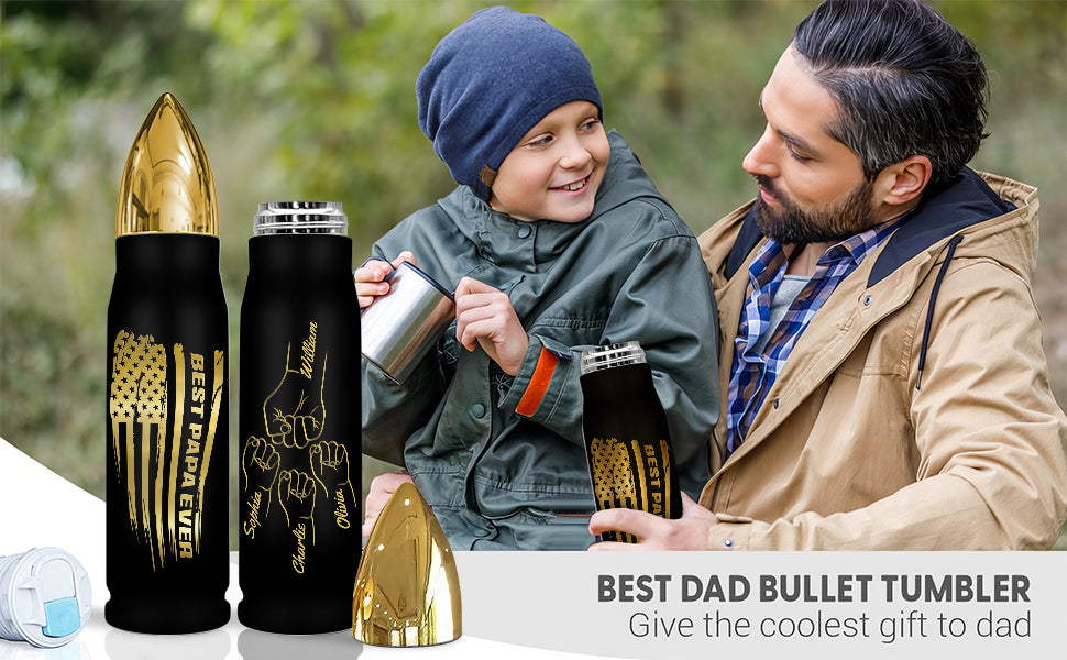 Nation Flag Best Dad Grandpa Ever Personalized Bullet Tumbler, Gift For Dad, Grandpa, Husband