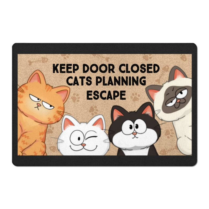 Cats Planning Escape Adorable Cat Sitting Personalized Doormat
