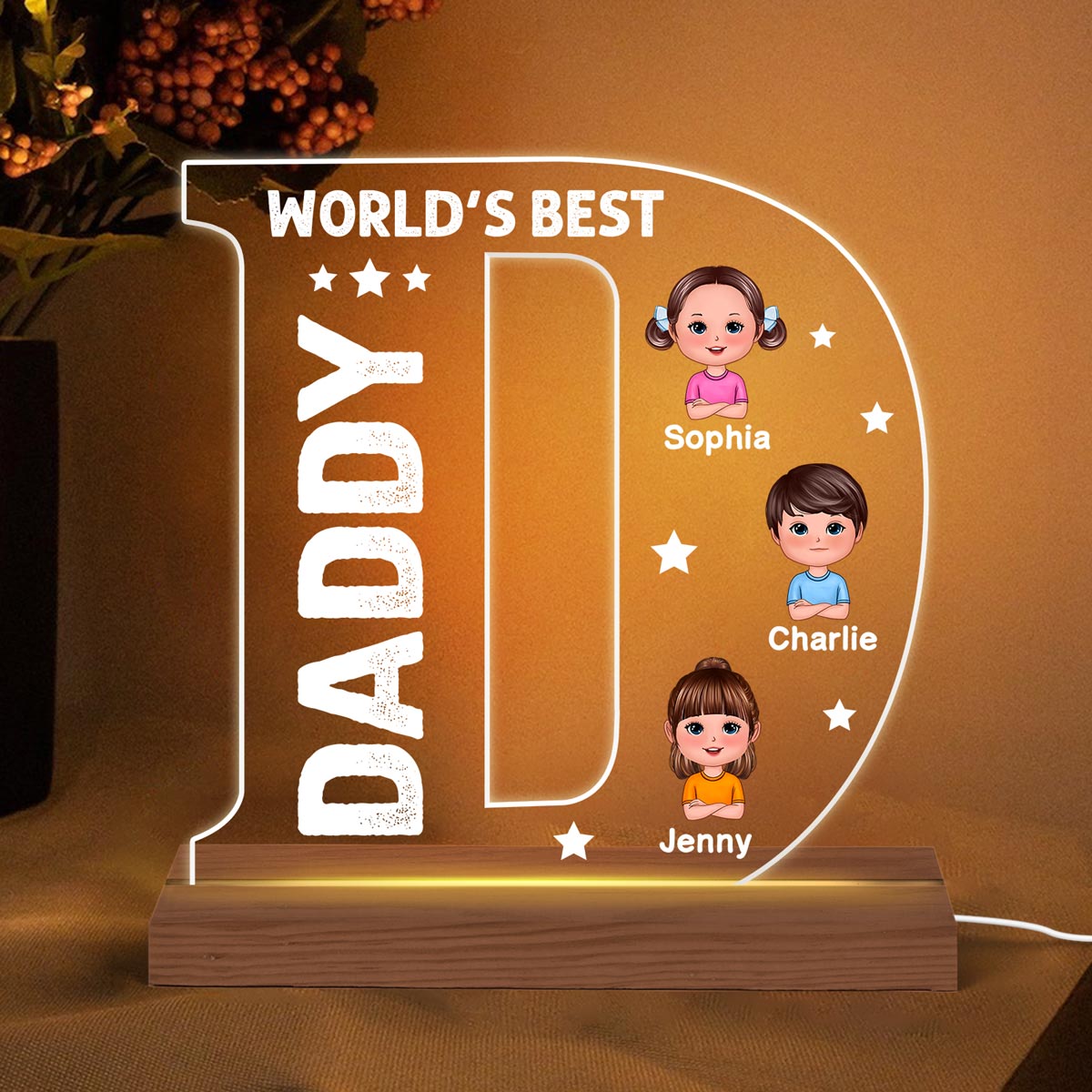 World‘s Best Dad D Letter Personalized Acrylic Custom Shape LED Night Light