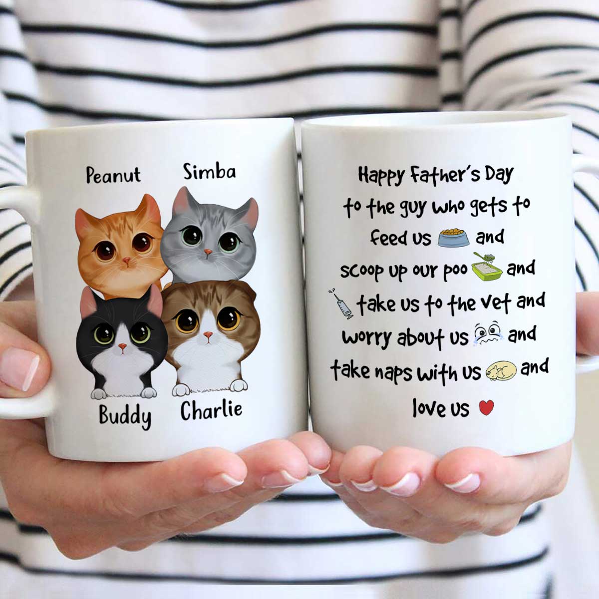 Watercolor Cute Cats Happy Father‘s Day To The Guy Gift For Cat Dad Personalized Mug