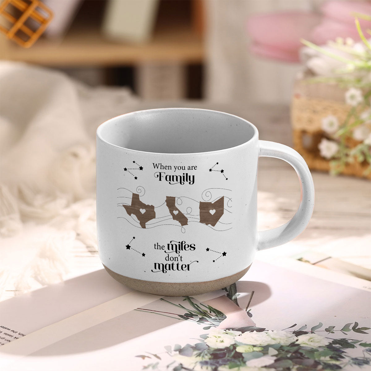 Long Distance Family Friends Siblings Sisters Besties Personalized Pottery Mug, Togetherness Christmas Gift