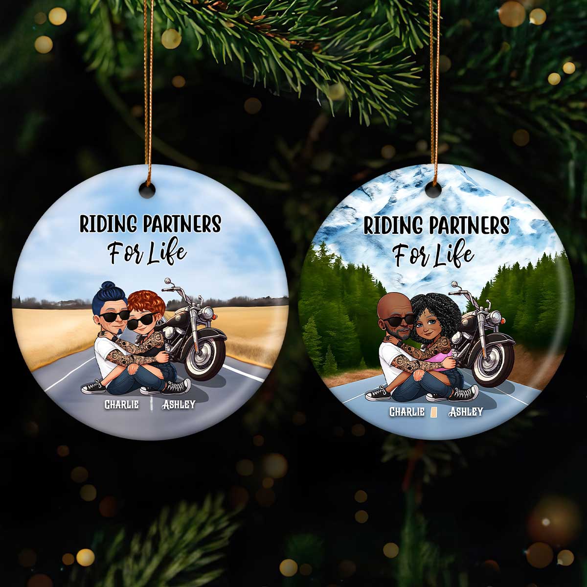 Couple Riding Side By Side Personalized Ornament for Biker Couples, Anniversary Gift, Christmas in July Gift for him, for her