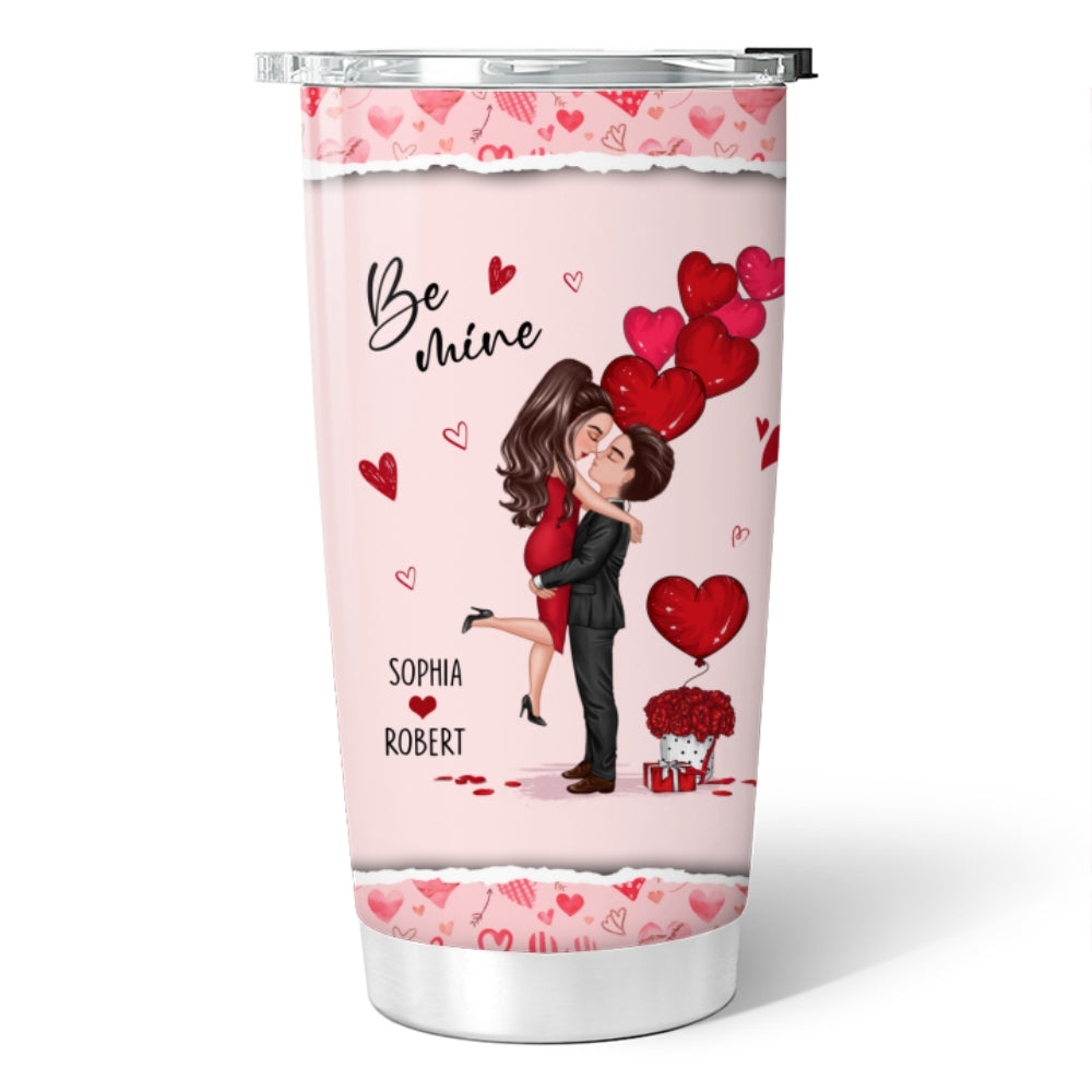 Be Mine Doll Couple Hugging Kissing Personalized Tumbler - Gift For Him Gift For Her