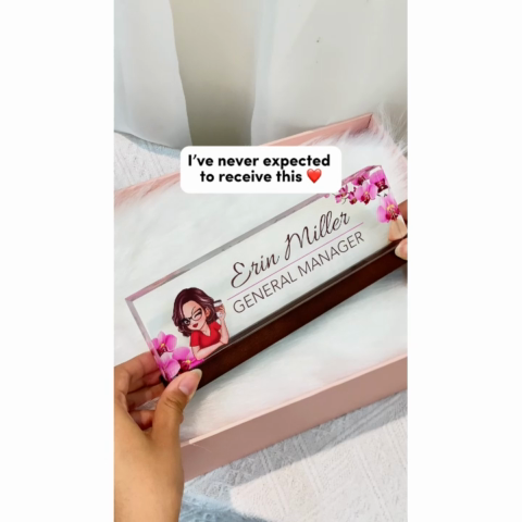 Woman Office Personalized Acrylic Desk Name Plate, Office Desk Decor, Gift For Colleagues, Coworkers