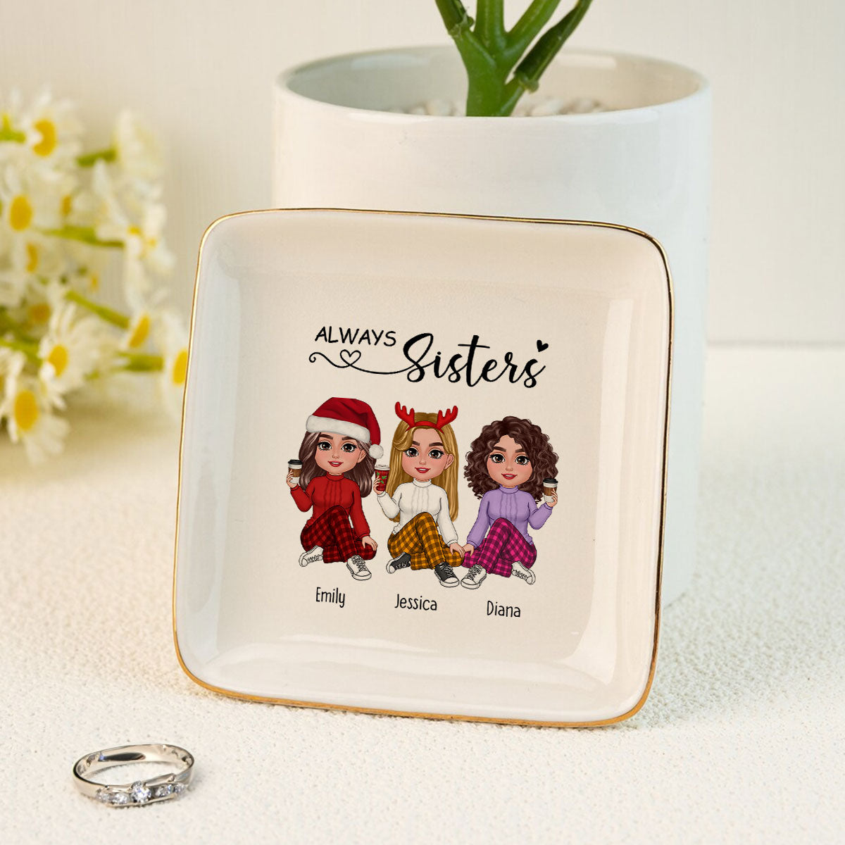 Always Sisters Personalized Jewelry Dish, Birthday Christmas Sister Appreciation Gift
