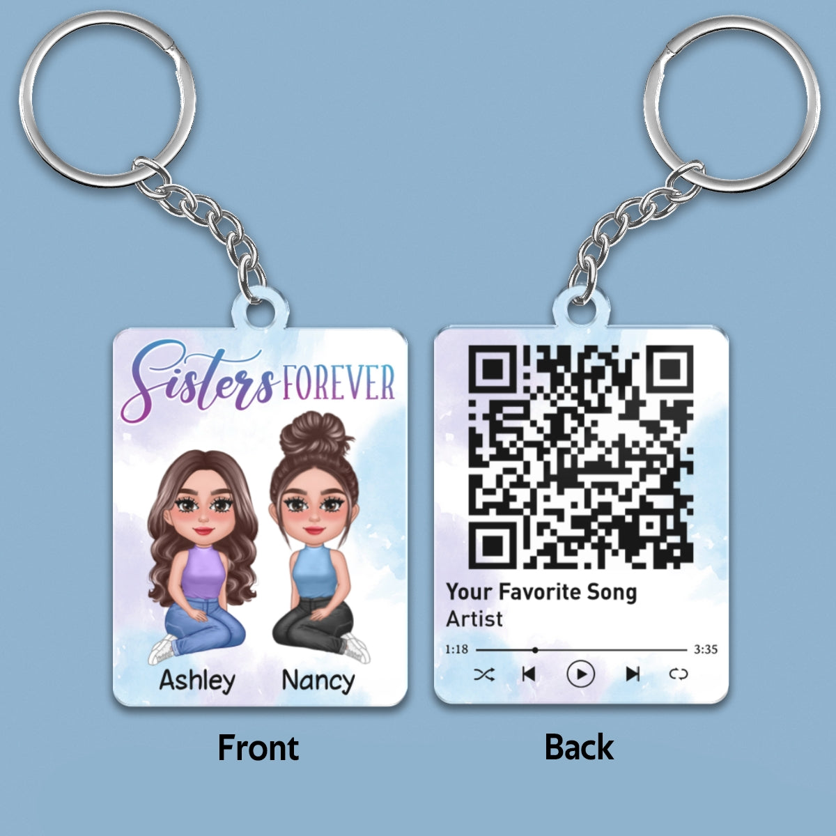 Pretty Doll Besties Sister Favorite Song Scannable QR Code Personalized Acrylic Keychain