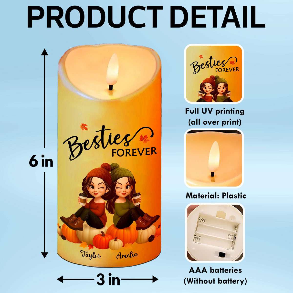 Fall Season Besties Cozy Vibe Our Friendship Is Endless Personalized LED Candle, Gift For Best Friends
