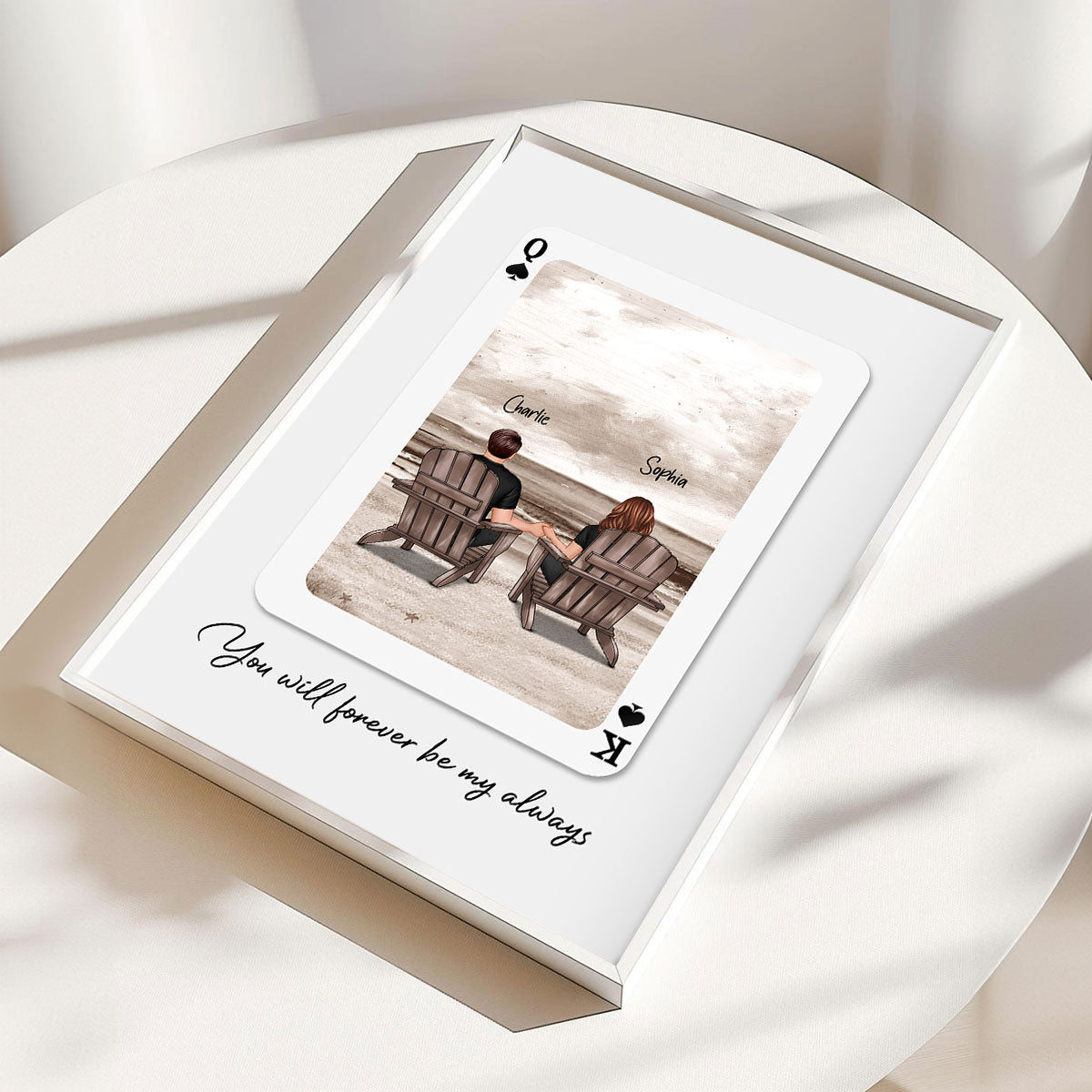 Couple Beach Landscape Playing Cards Print Personalized Poster,  Gift For Her, Unique Couples Gift, Romantic Gift