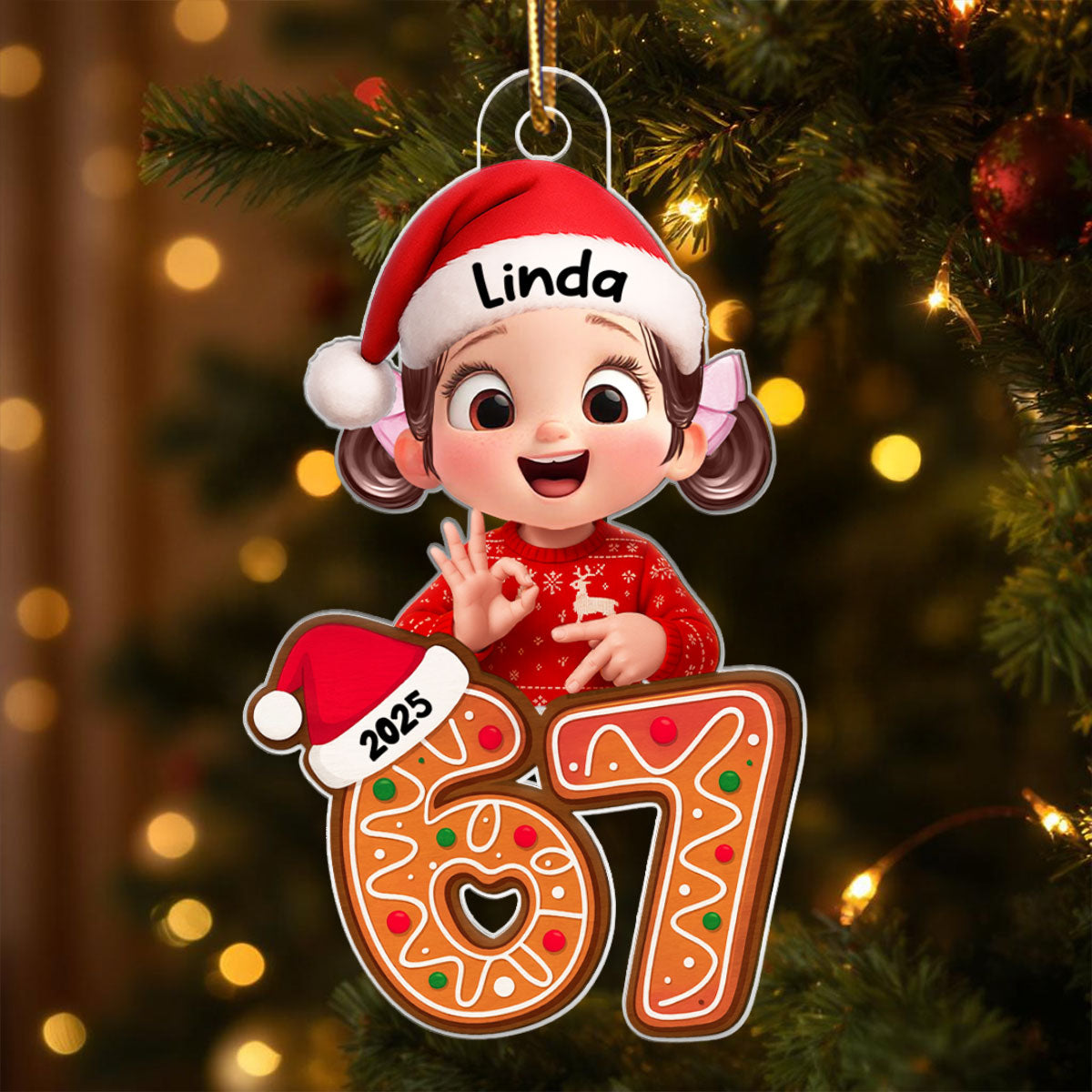 Christmas Pattern Custom Six Seven 67 - Personalized Acrylic Ornament - Teen Slang Funny Tree Decor, Funny Teen Grandkid Gift